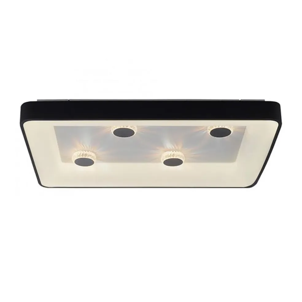Rechthoekige LED plafondlamp zwart met kristaleffect