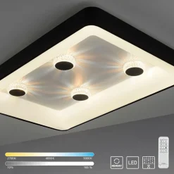 Rechthoekige LED plafondlamp zwart met kristaleffect