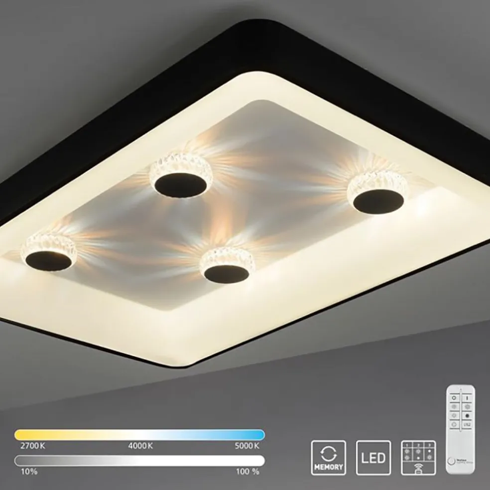 Rechthoekige LED plafondlamp zwart met kristaleffect