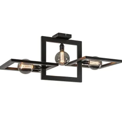 Rechthoekige plafondlamp triple square mat zwart