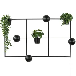 Rechthoekige wandlamp zwart frame met plantenpotten