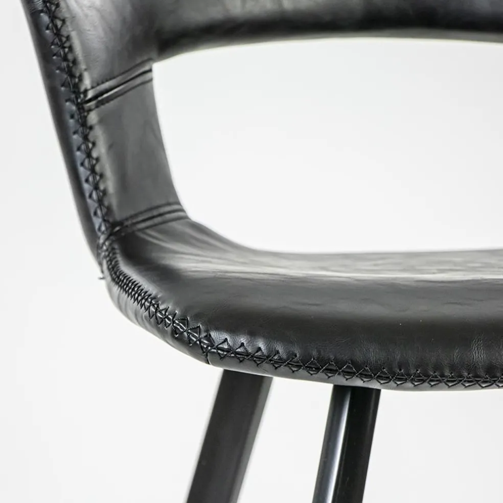 Retro barkruk zwart met imitatieleer