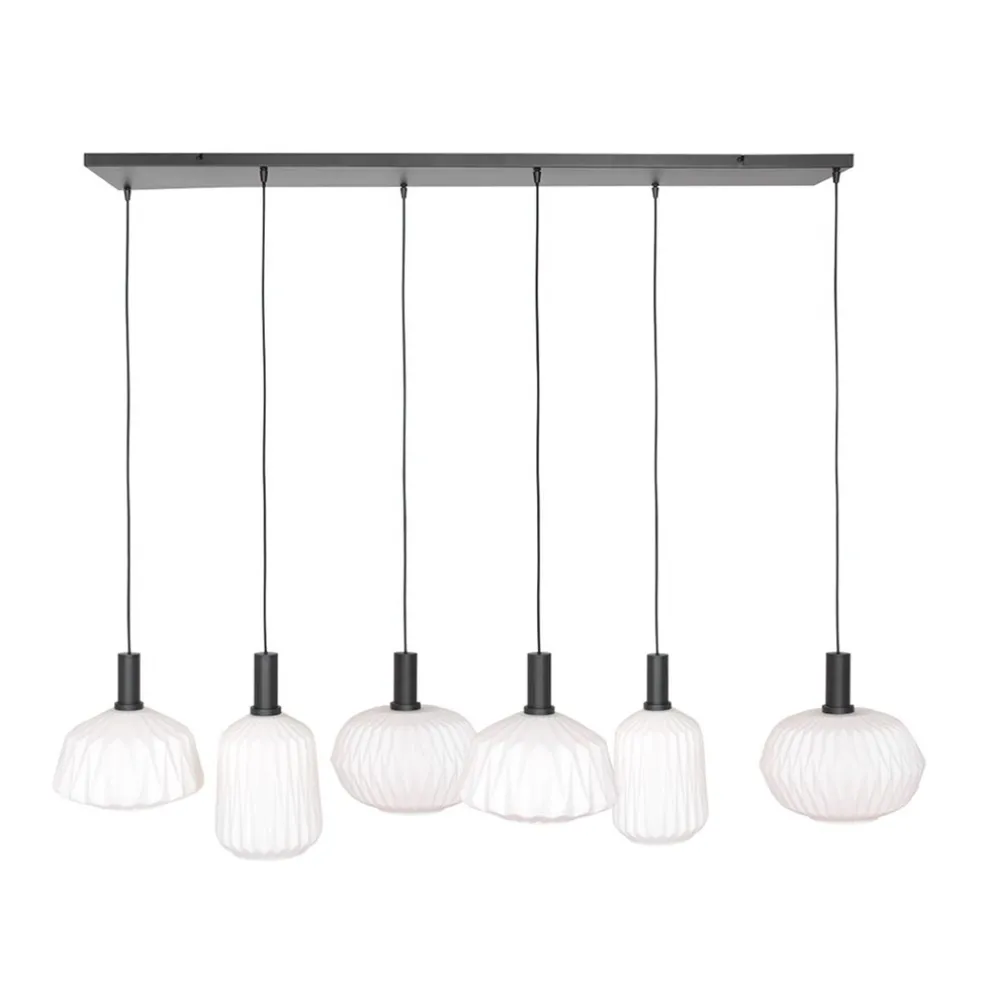 Retro 6-lichts hanglamp opaal glas met relief