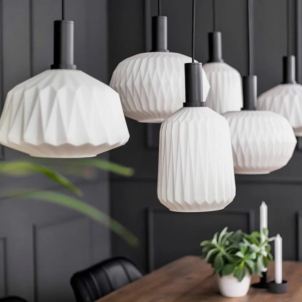 Retro 6-lichts hanglamp opaal glas met relief