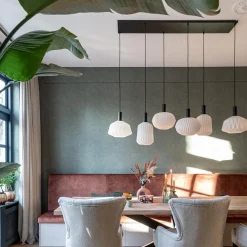 Retro 6-lichts hanglamp opaal glas met relief