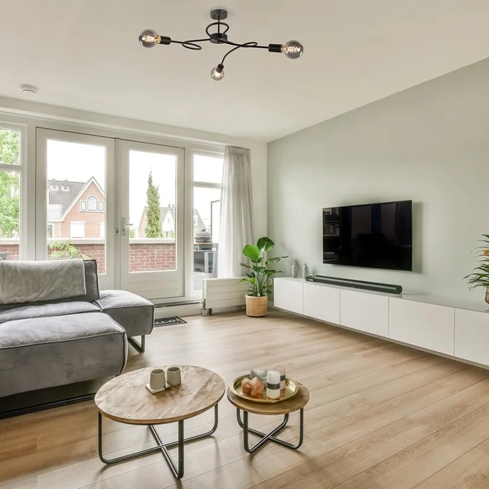 Retro plafondlamp pendel mat zwart 3-lichts