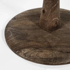 Ronde eetkamertafel bruin glas met mango houten poot