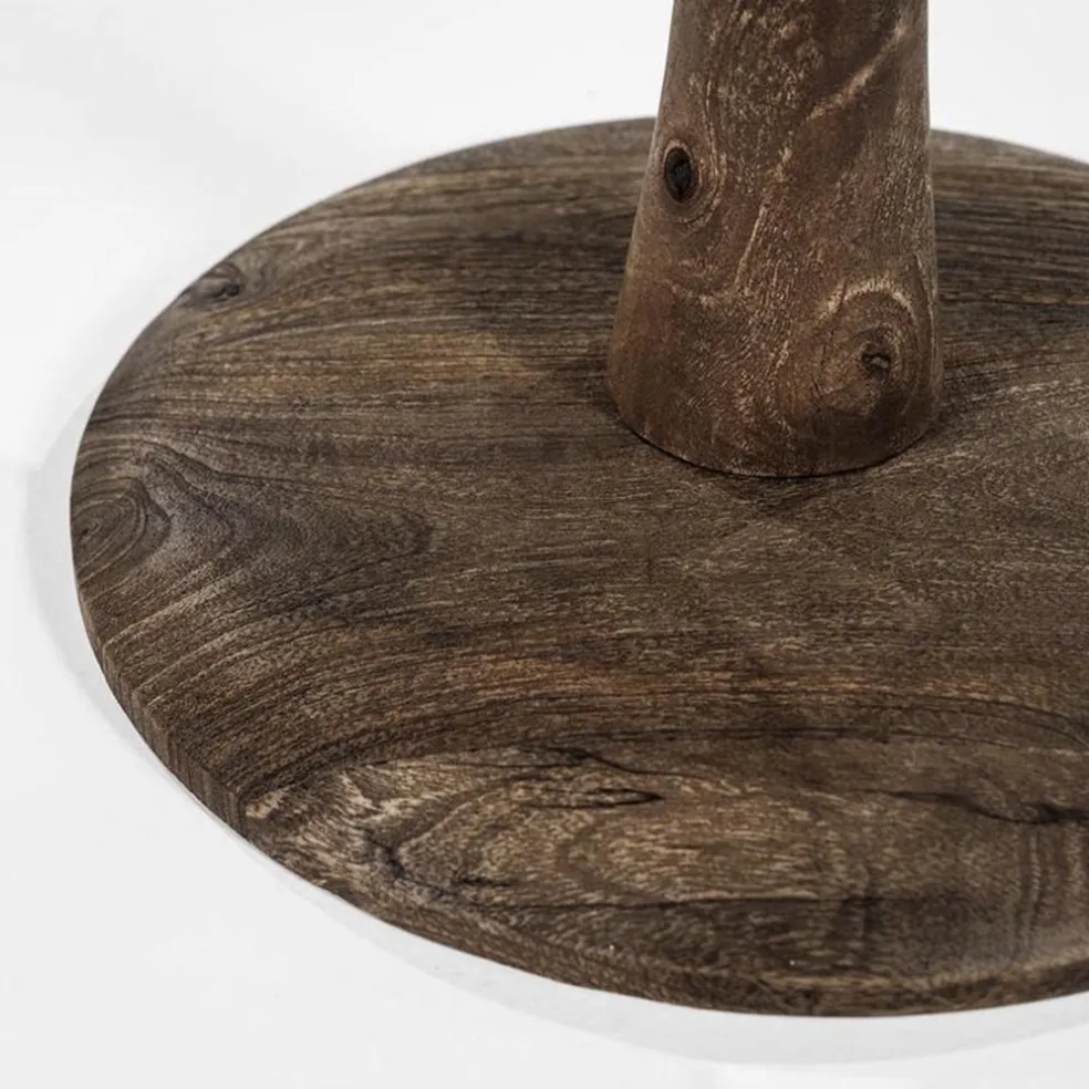 Ronde eetkamertafel bruin glas met mango houten poot