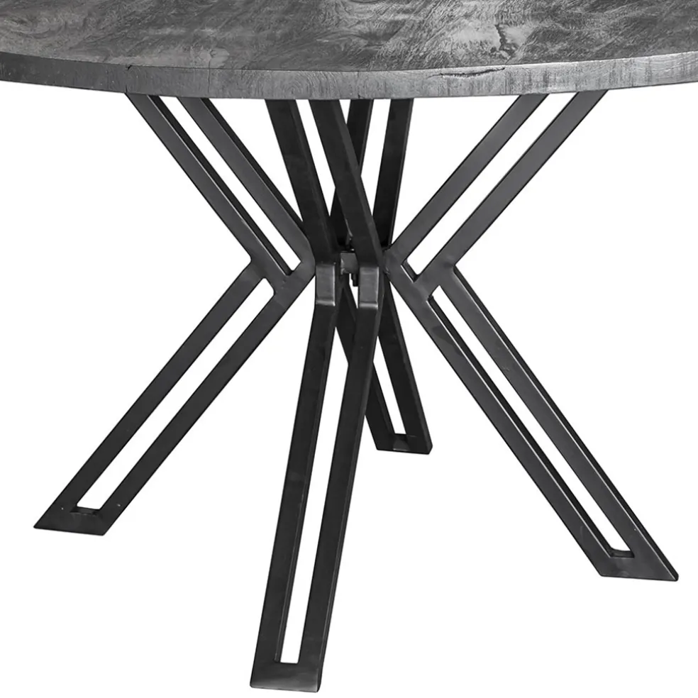 Ronde eettafel zwart mangohout met zwarte poot