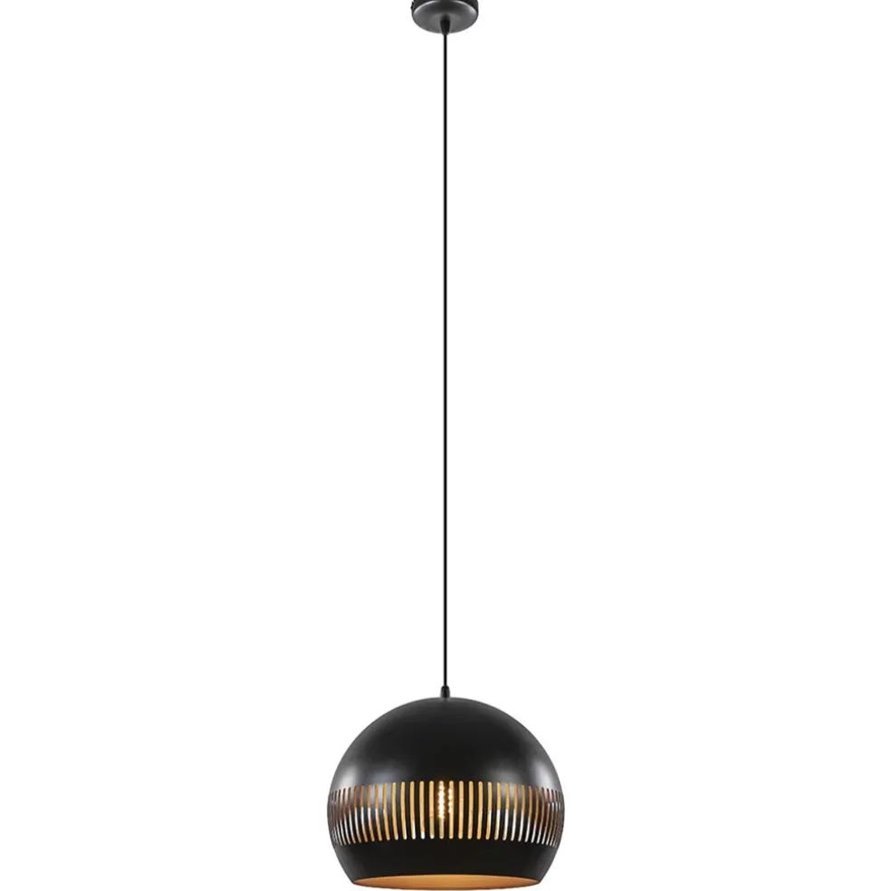 Ronde hanglamp koepel zwart/goud 40 cm