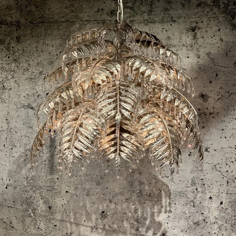 Ronde hanglamp palm ambachtelijk zilver