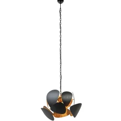 Ronde hanglamp textured black met ambachtelijk brons