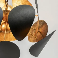 Ronde hanglamp textured black met ambachtelijk brons