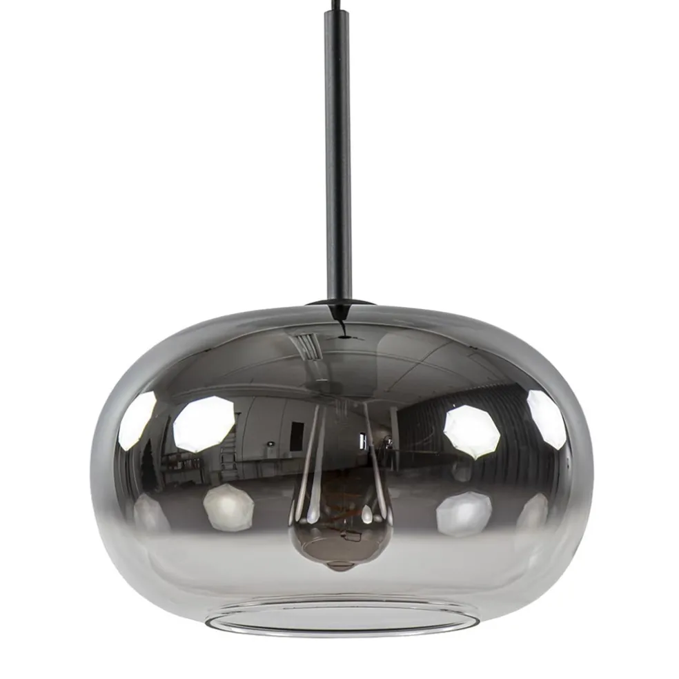 Ronde hanglamp zwart met smoke/helder glas gradient