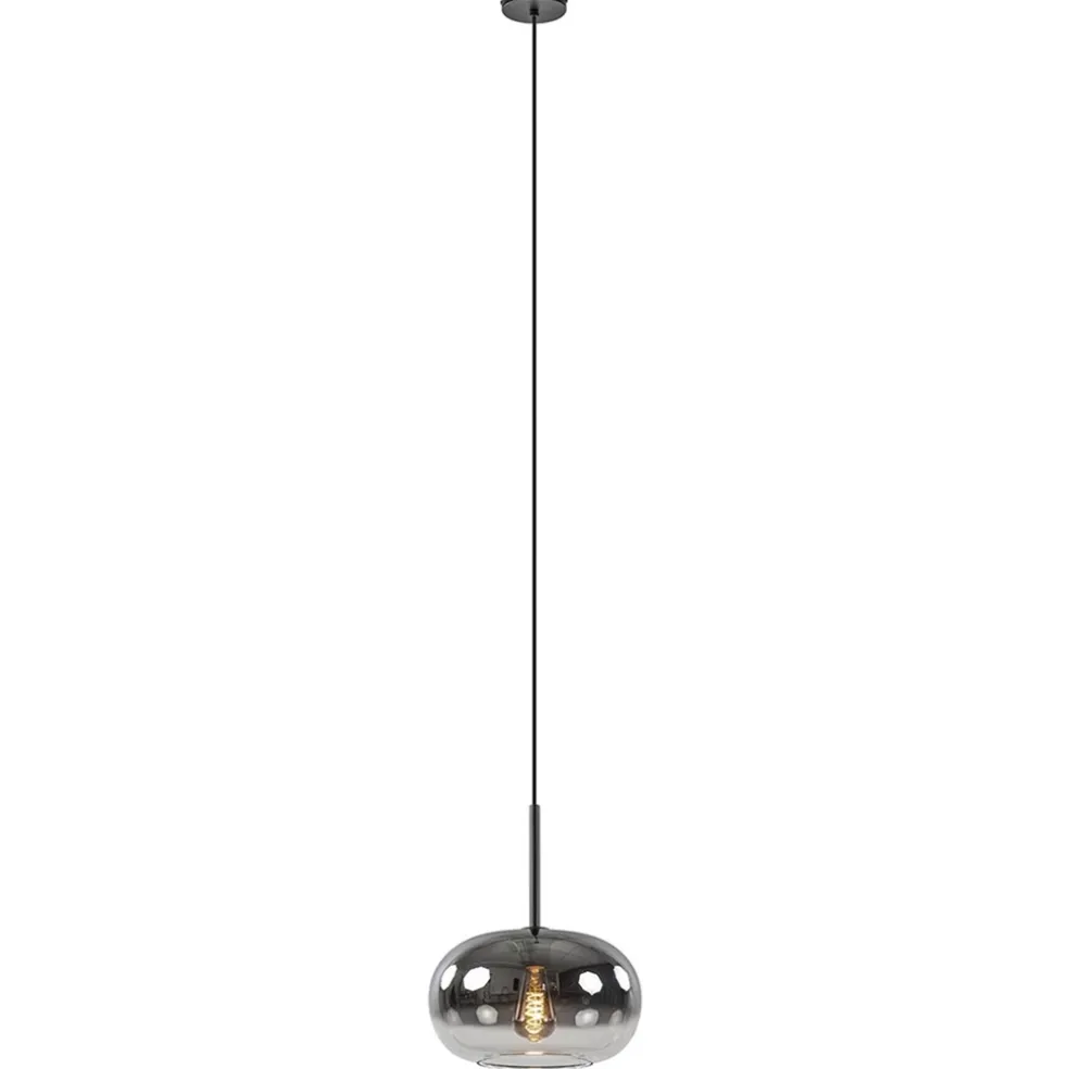 Ronde hanglamp zwart met smoke/helder glas gradient