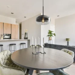 Ronde hanglamp zwart met smoke/helder glas gradient