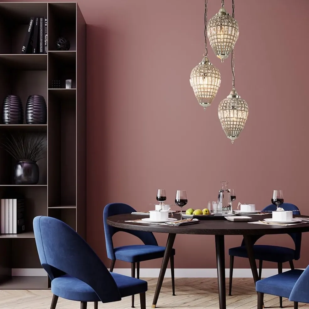 Ronde 3-lichts hanglamp Charlene nikkel/kristal