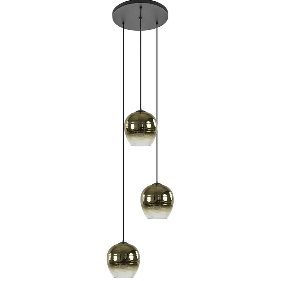 Ronde 3-lichts hanglamp golden gradient met zwart