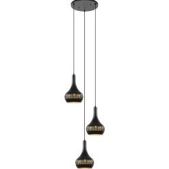 Ronde 3-lichts hanglamp mat zwart met goud