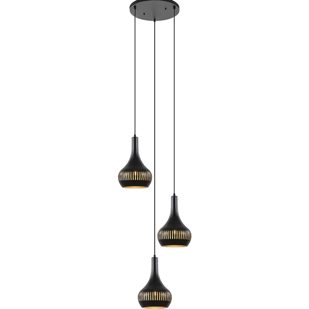 Ronde 3-lichts hanglamp mat zwart met goud
