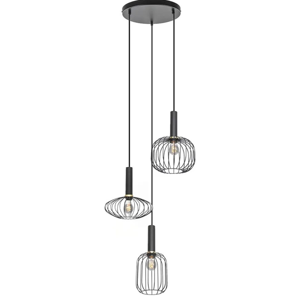 Ronde 3-lichts hanglamp met draadkappen divers
