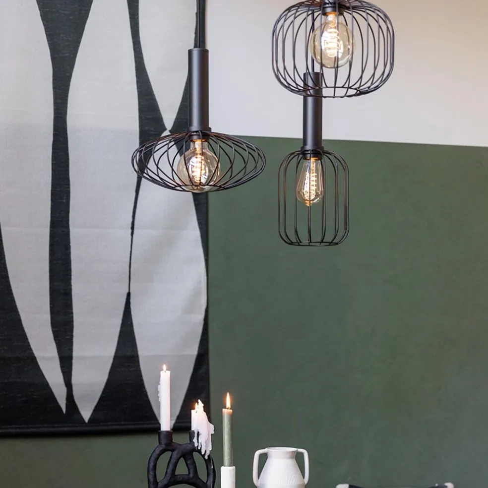 Ronde 3-lichts hanglamp met draadkappen divers