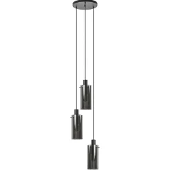 Ronde 3-lichts hanglamp met cilinder smoke glas
