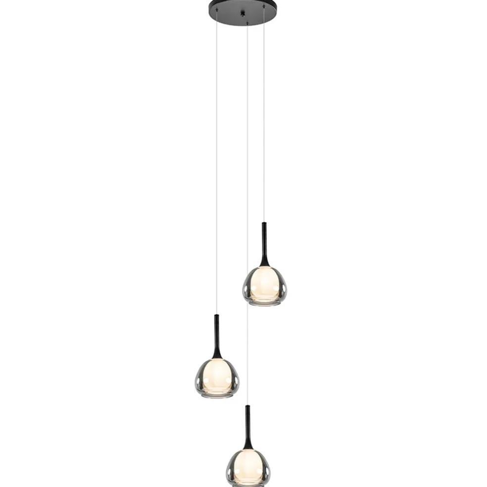 Ronde 3-lichts hanglamp zwart met smoke glas
