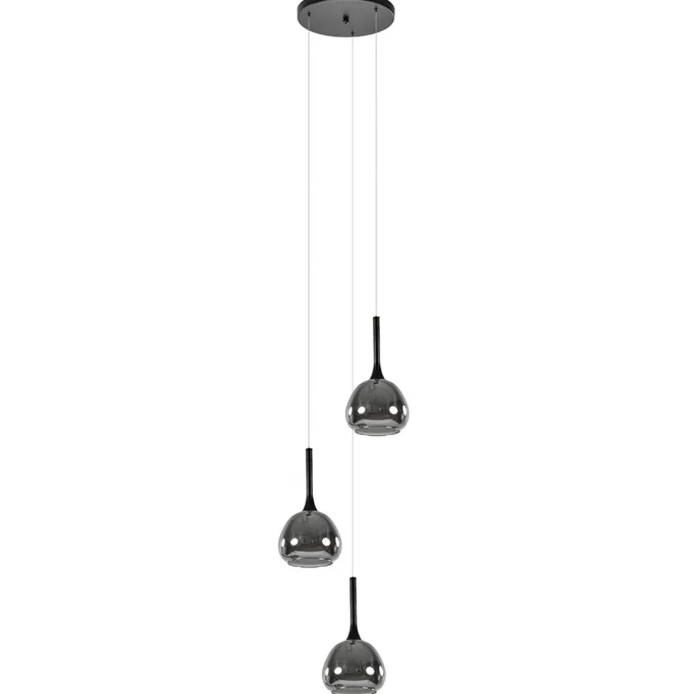 Ronde 3-lichts hanglamp zwart met smoke glas