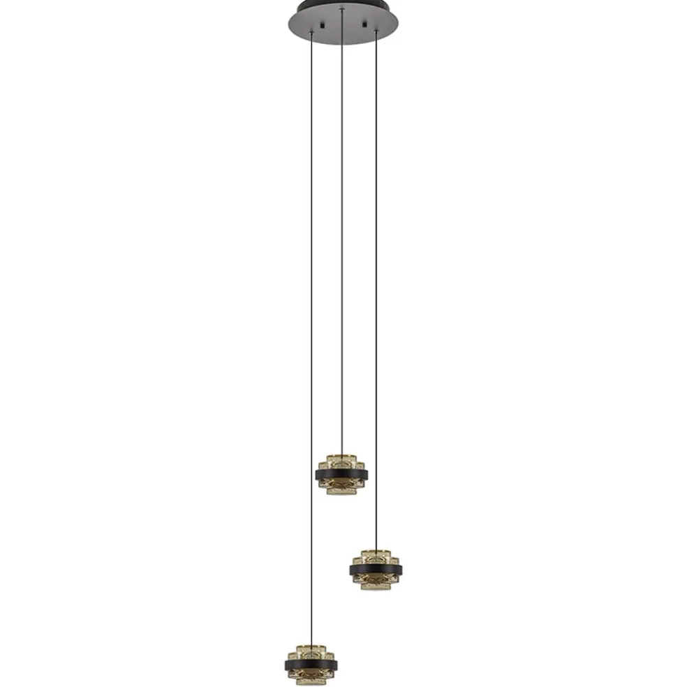 Ronde 3-lichts hanglamp zwart/champagne LED