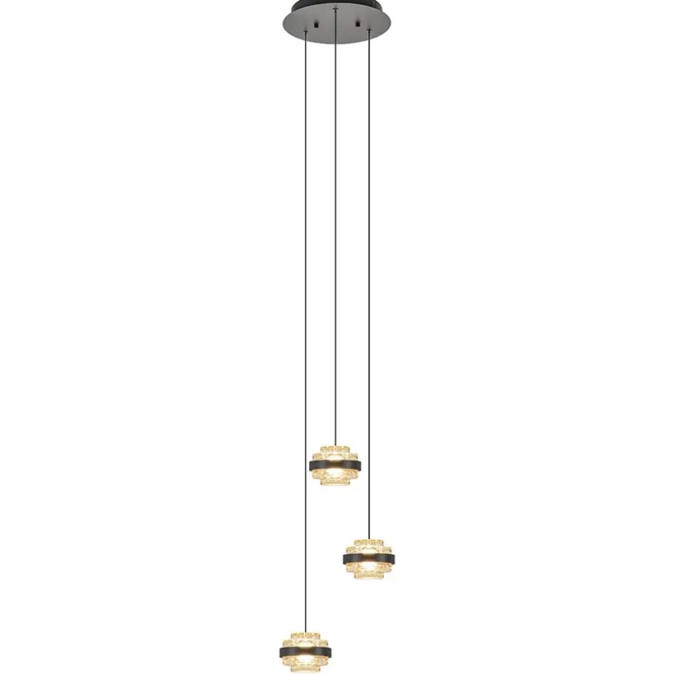 Ronde 3-lichts hanglamp zwart/champagne LED
