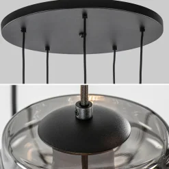 Ronde 5-lichts hanglamp zwart met diverse smoke glazen