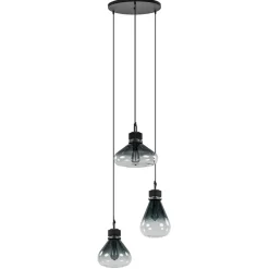 Ronde 3-lichts hanglamp zwart met smoke/helder glas