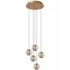 Ronde 5-lichts LED hanglamp goud met helder glas