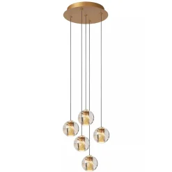 Ronde 5-lichts LED hanglamp goud met helder glas