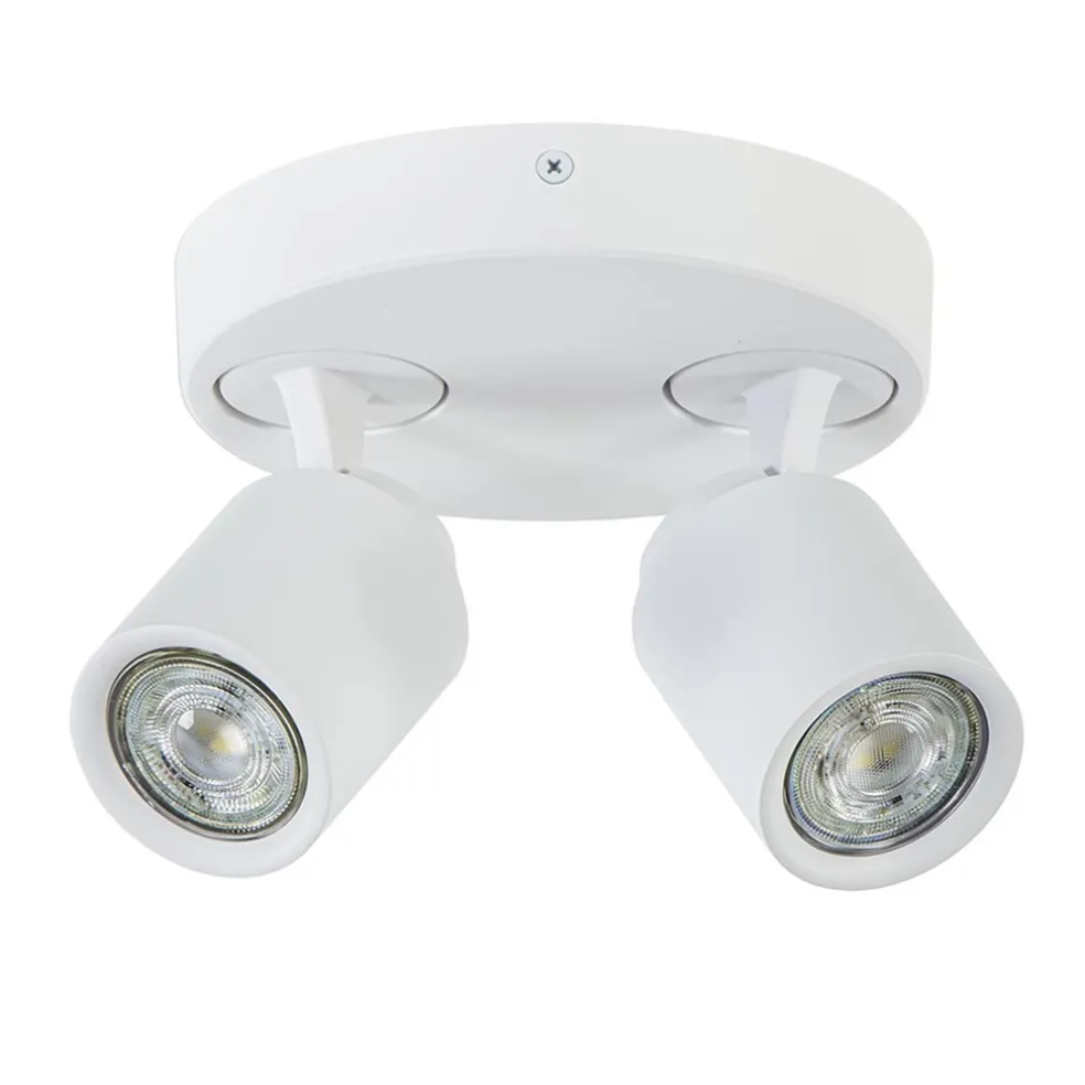 Ronde 2-lichts opbouwspot wit metaal verstelbaar