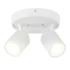 Ronde 2-lichts opbouwspot wit metaal verstelbaar