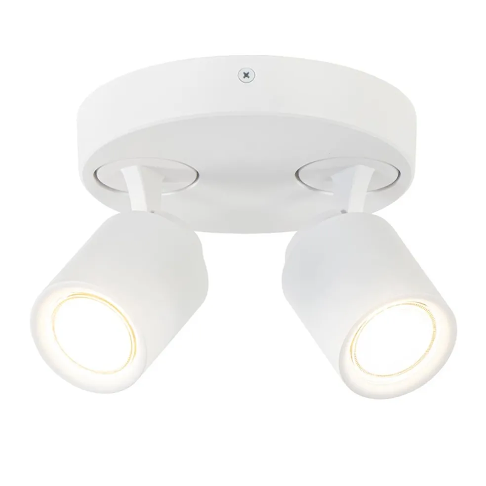 Ronde 2-lichts opbouwspot wit metaal verstelbaar