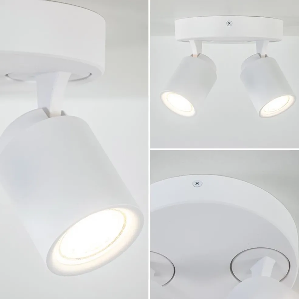 Ronde 2-lichts opbouwspot wit metaal verstelbaar