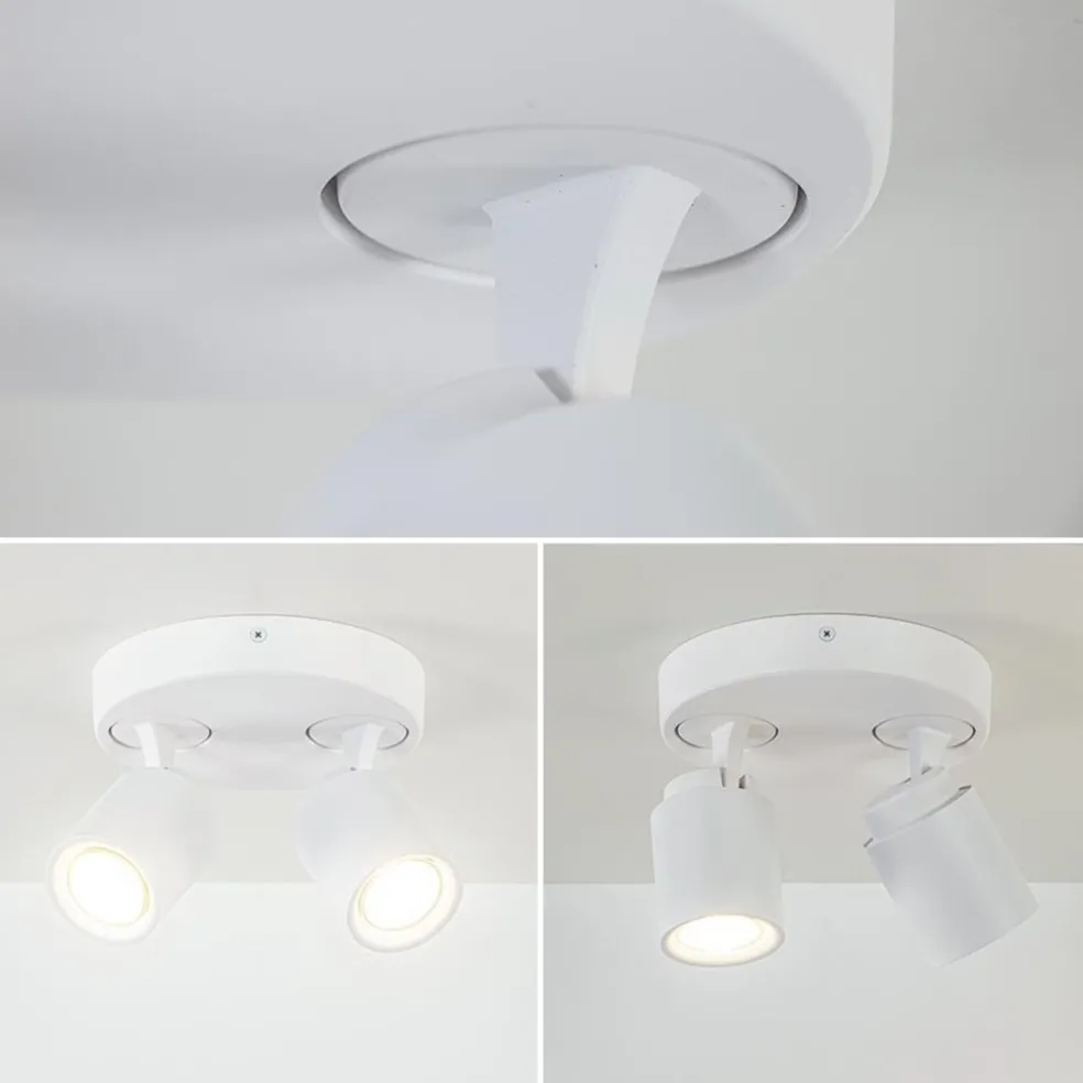 Ronde 2-lichts opbouwspot wit metaal verstelbaar