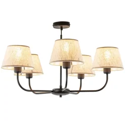 Ronde plafondlamp 5-lichts zwart met taupe kapjes