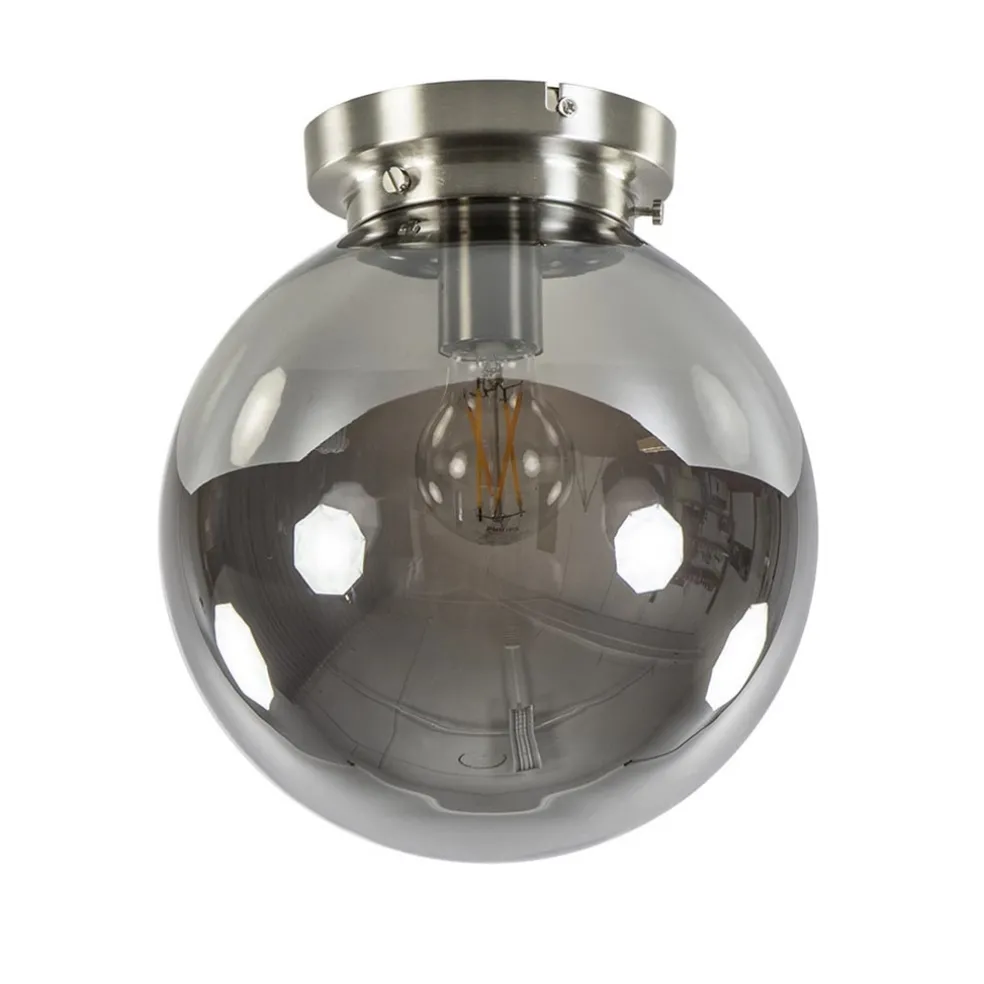 Ronde plafondlamp smokey glas met nikkel