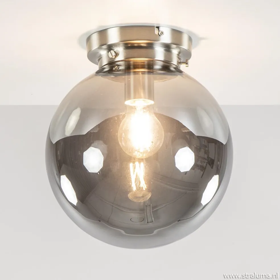 Ronde plafondlamp smokey glas met nikkel