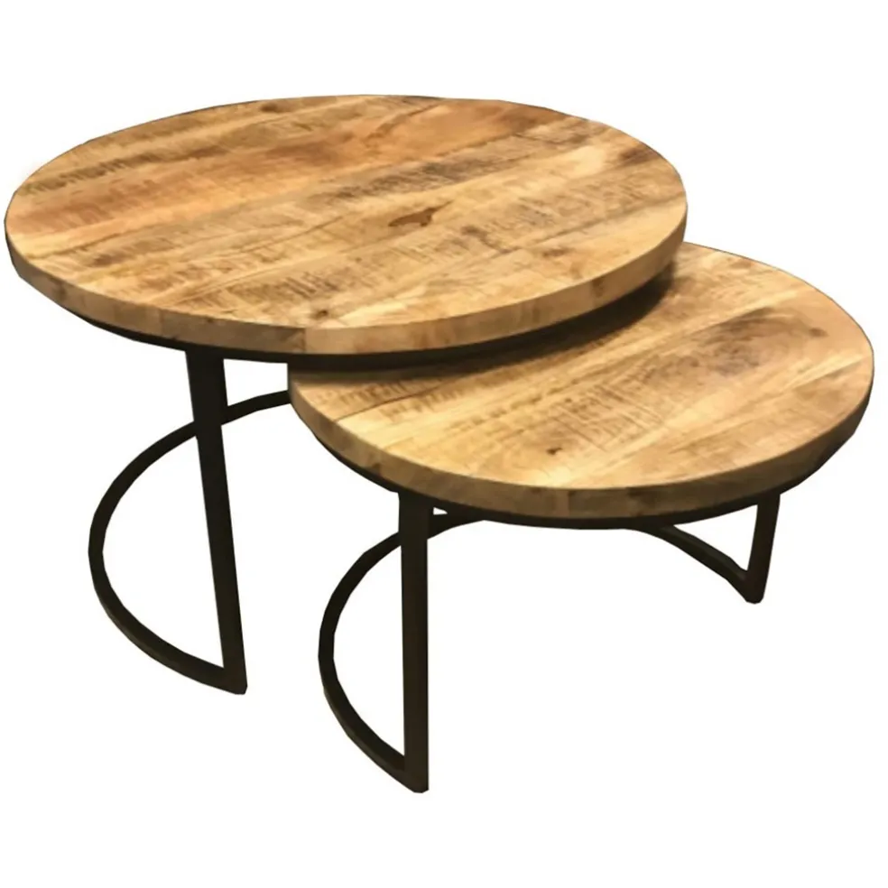 Salontafel set van 2 rond hout