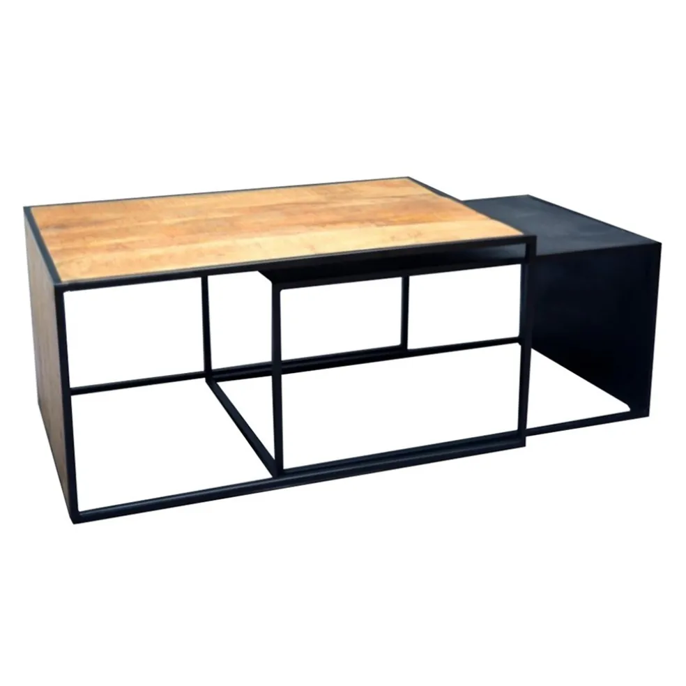Salontafel set van 2 zwart/hout