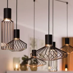 Samengestelde 6-lichts hanglamp spin met zwarte kappen