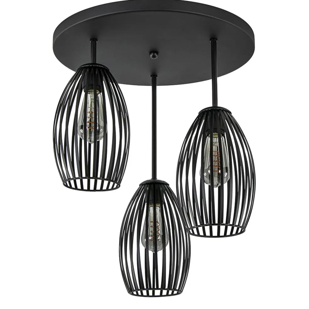 Scandinavische 3-lichts plafondlamp mat zwart