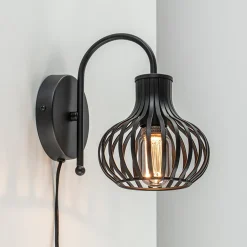 Scandinavische wandlamp mat zwart met snoer
