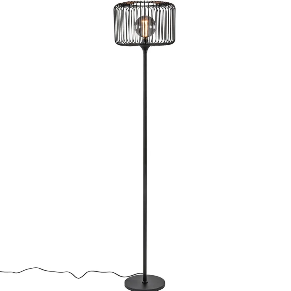 Scandinavsiche vloerlamp zwart met draadkorf
