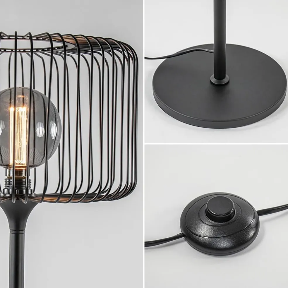 Scandinavsiche vloerlamp zwart met draadkorf